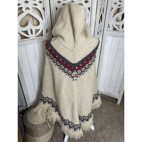 Vintage 90’s J. Crew Handknit 100% Wool Poncho Small / Medium Hong Kong - Picture 4 of 7